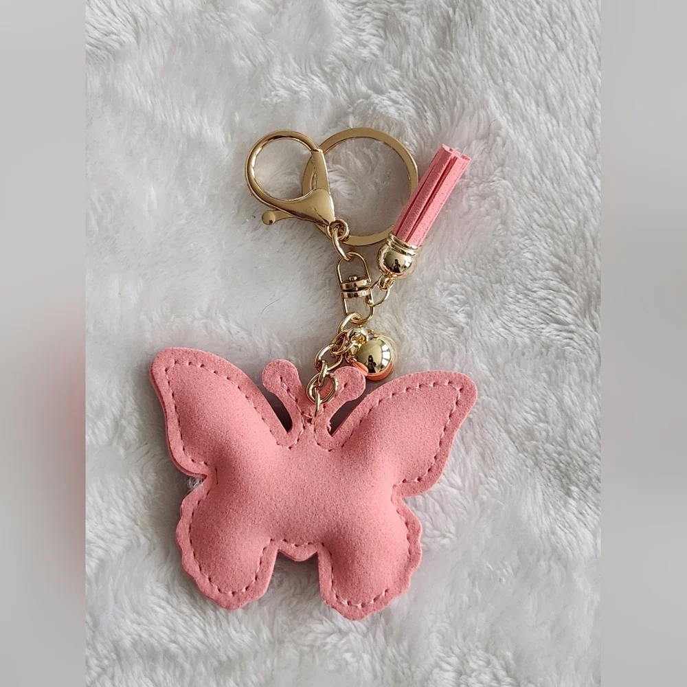 Pink Butterfly Keychain Beautiful Rhinestone Bag Charm